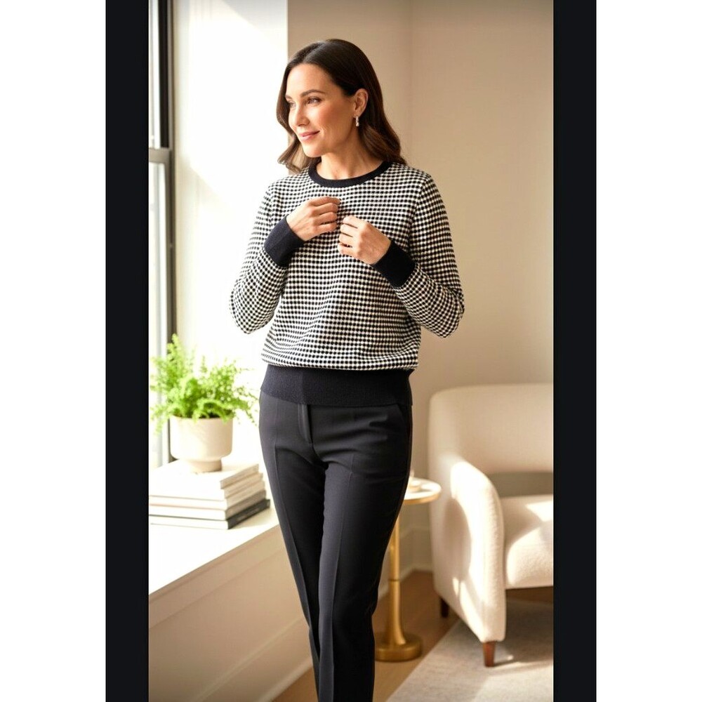 Ann Taylor Factory Black/White Geometric Knit Crewneck Pullover Sweater M
